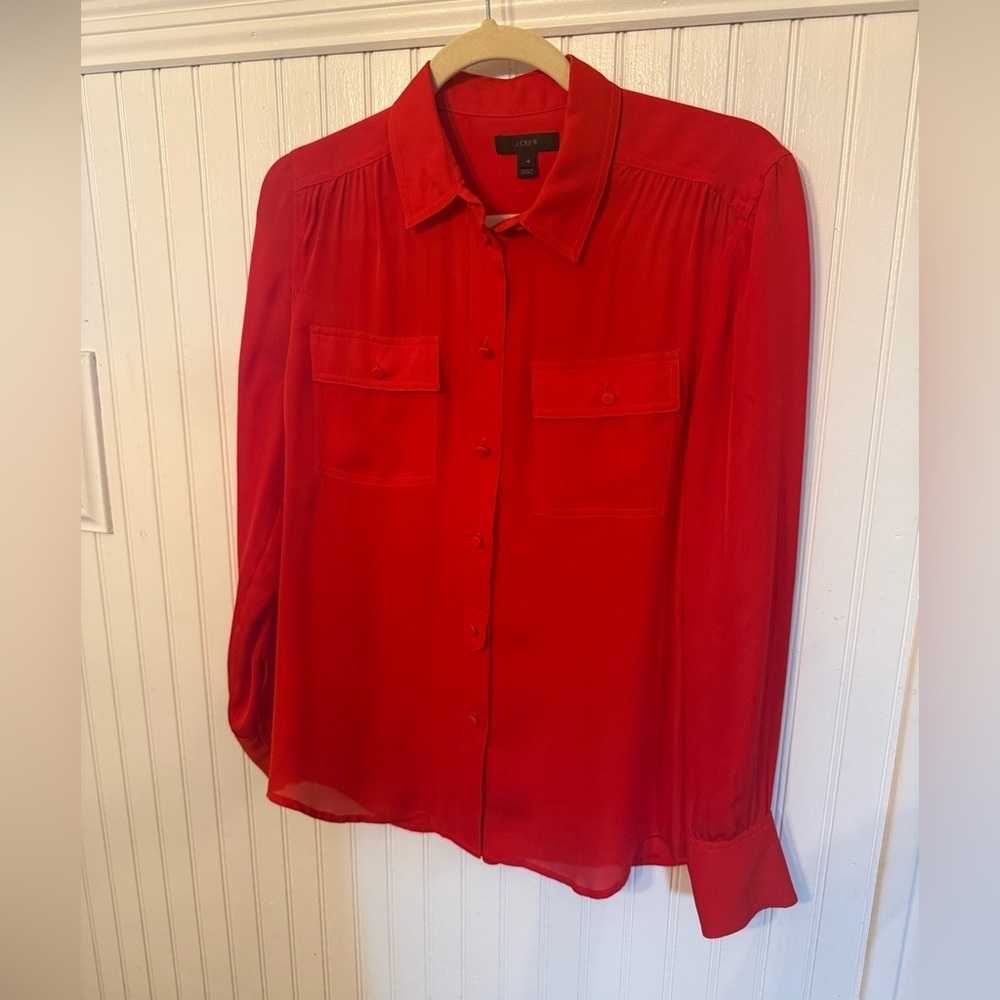 J. Crew 100% silk red button down blouse size 4
